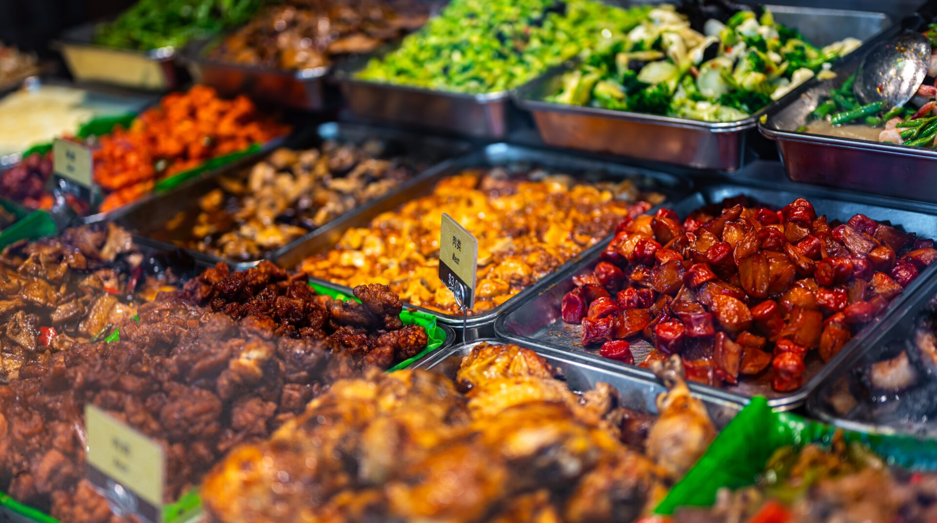 Hawker center with various food stalls